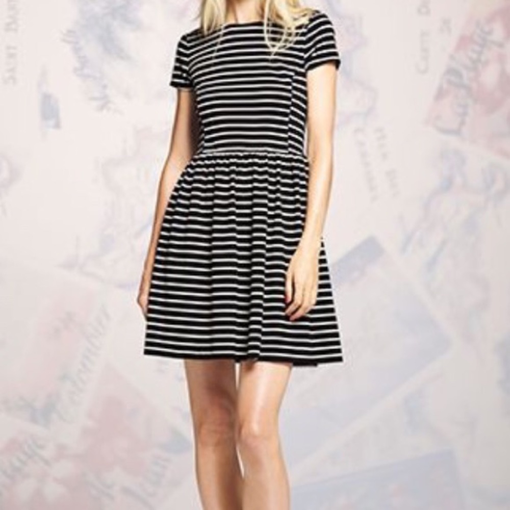 Peter Som Black/White Striped Cap-sleeved Dress XS